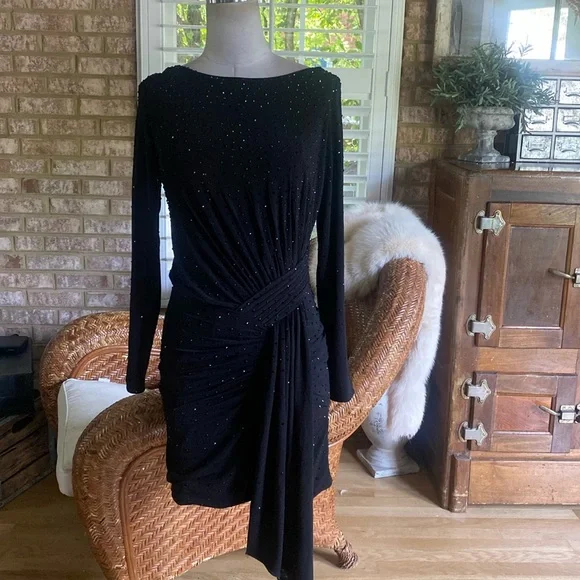 Jovani | Dresses | Jovani Beaded Black Long Sleeve Mini Dress Open Back  Scoop Excellent | Poshmark